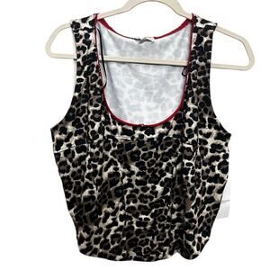 Mixed Threads Plus Sz 1X Leopard Print Tank Top Red Lace Trim Y2K Corset Outline